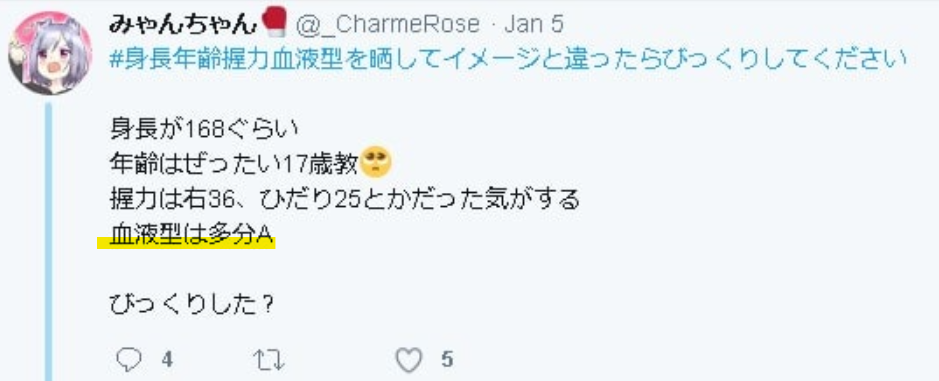 瑞穂(みゃん)の血液型はA型