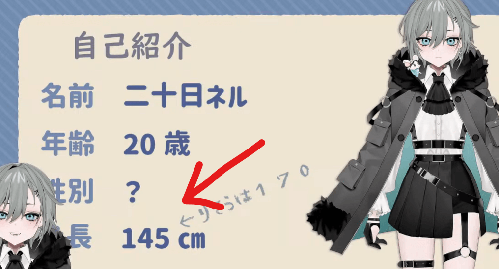 二十日ネルさんの身長は145cm